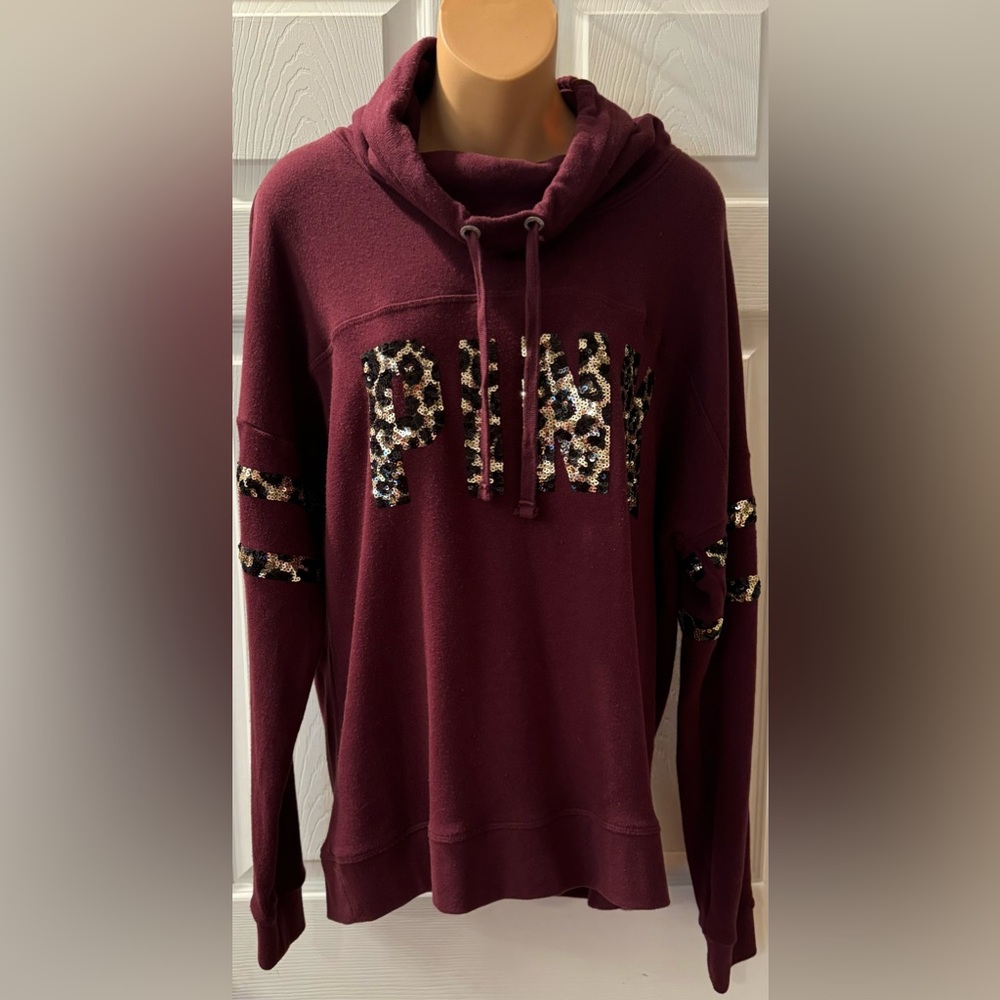 PINK Cowl Neck Sweatshirt Leopard 🐆 Sequin